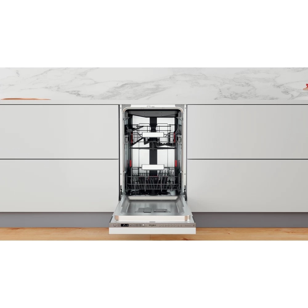Masina de spalat vase incorporabila WHIRLPOOL WSIO 3O34 PFE X, 10 seturi, 8 programe, 45 cm, Clasa D, panou comanda gri