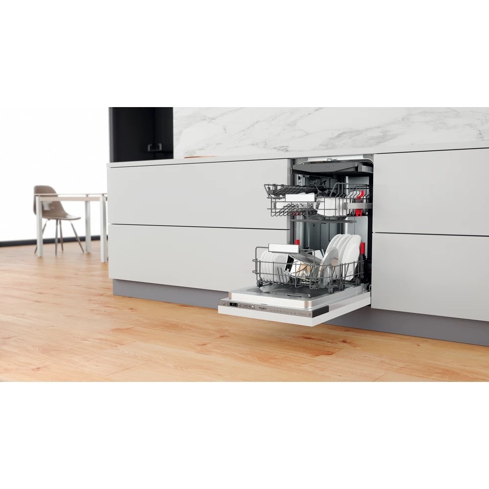 Masina de spalat vase incorporabila WHIRLPOOL WSIO 3O34 PFE X, 10 seturi, 8 programe, 45 cm, Clasa D, panou comanda gri