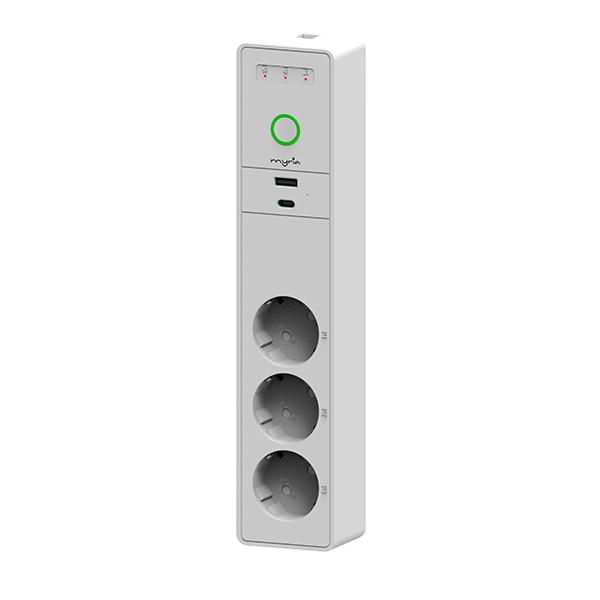 Prelungitor smart cu protectie MYRIA MY2270W, Tuya, 3 prize, 1xUSB-A incarcare rapida, 1xUSB Type-C cu PD30W, 3m, alb
