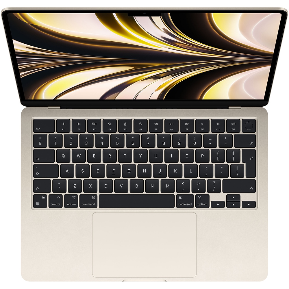Laptop APPLE MacBook Air 13 mly13ze/a, Apple M2, 13.6" Retina Display, 8GB, SSD 256GB, 8-core GPU, macOS Monterey, Starlight, Tastatura layout INT