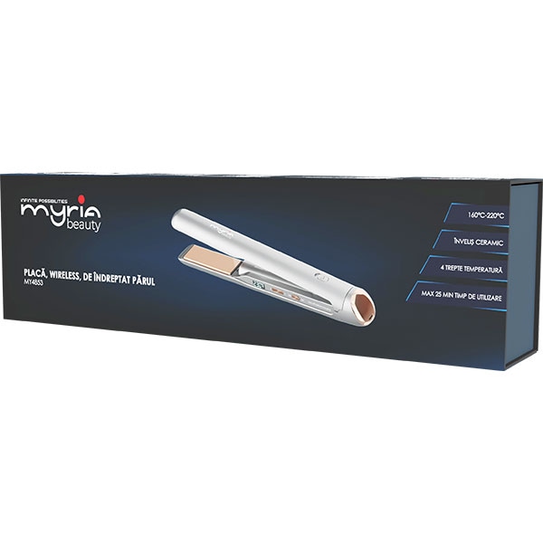 Placa de indreptat parul cordless MYRIA MY4853, 220 grade, invelis ceramic, argintiu