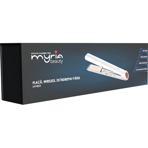 Placa de indreptat parul cordless MYRIA MY4853, 220 grade, invelis ceramic, argintiu