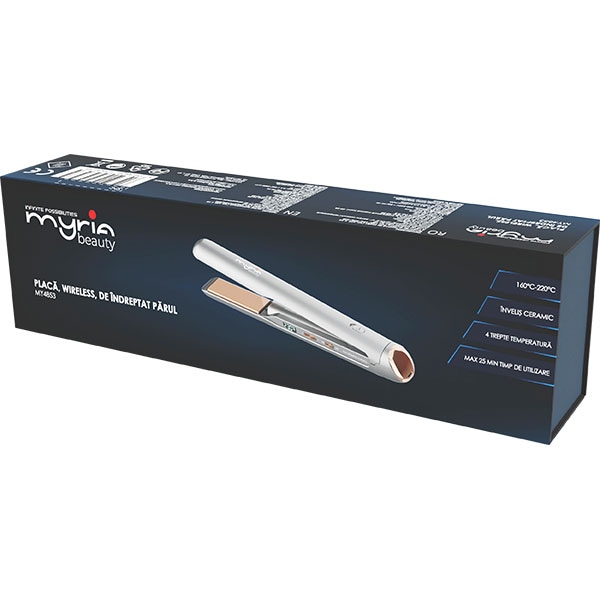 Placa de indreptat parul cordless MYRIA MY4853, 220 grade, invelis ceramic, argintiu