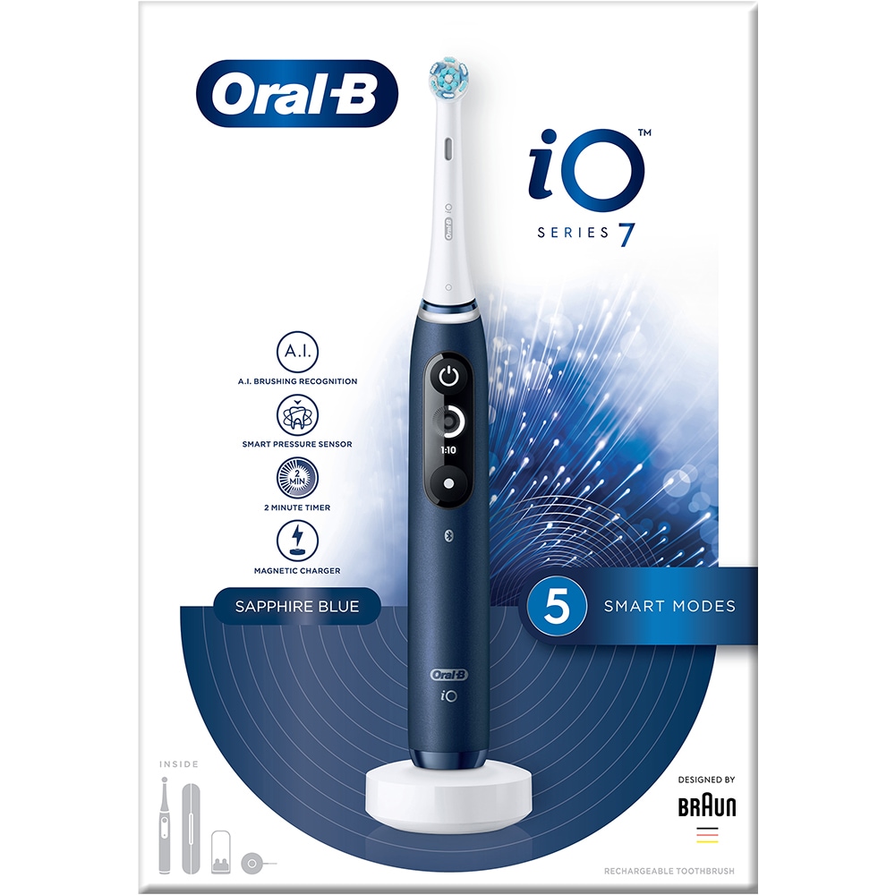 Periuta de dinti electrica ORAL-B iO7, Bluetooth, 40000 miscari/min, Curatare 3D, 5 programe, 1 capat, albastru