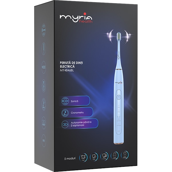 Periuta de dinti electrica MYRIA MY4846BL, 40000 miscari/minut, 5 programe, 3 capete, albastru