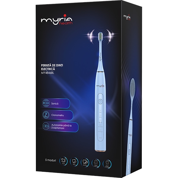 Periuta de dinti electrica MYRIA MY4846BL, 40000 miscari/minut, 5 programe, 3 capete, albastru