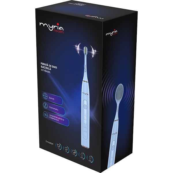 Periuta de dinti electrica MYRIA MY4846BL, 40000 miscari/minut, 5 programe, 3 capete, albastru