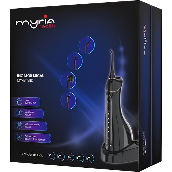 Irigator bucal MYRIA MY4848BK, 5 capete, 220ml, negru