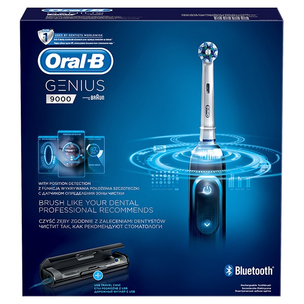 Periuta de dinti electrica ORAL-B Genius 9000, Curatare 3D, Bluetooth, 6 programe, 40000 pulsatii/min, 4 capete, negru + Etui calatorie