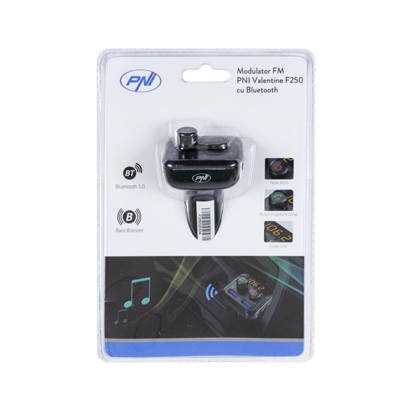 Modulator FM PNI Valentine F250 Bluetooth 5.0, MP3 player, negru