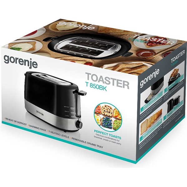 Prajitor de paine GORENJE T850BK, 2 felii, 850W, negru-argintiu
