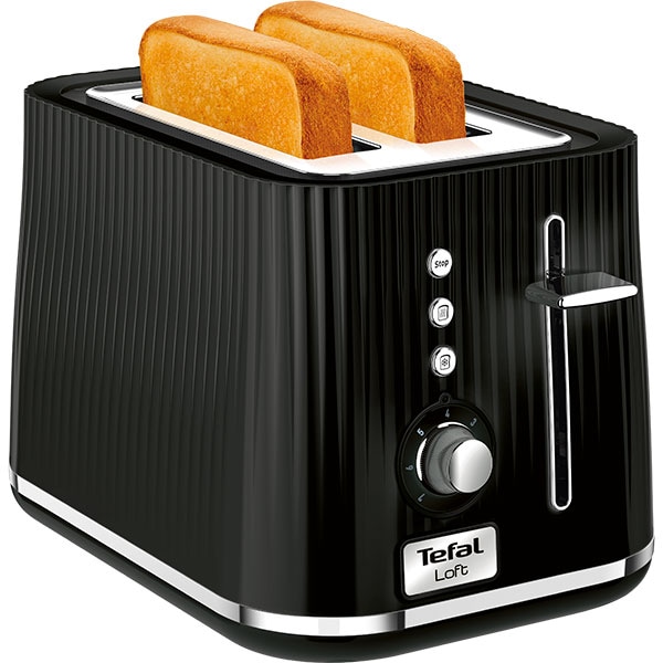 Prajitor de paine TEFAL Loft TT761838, 2 felii, 850W, negru-argintiu