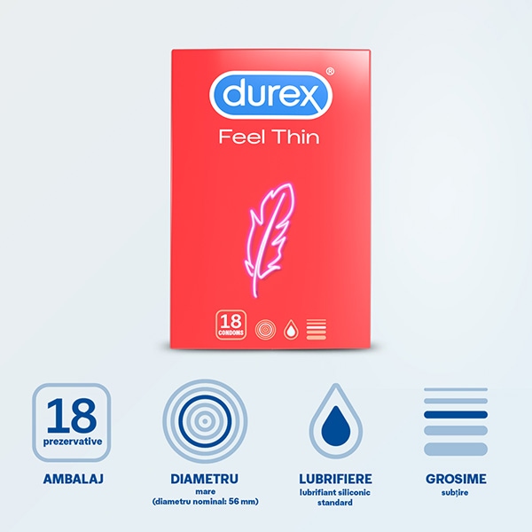 Prezervative DUREX Feel Thin, fara aroma, 18buc