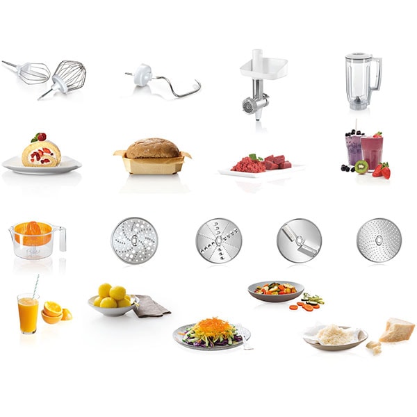 Robot de bucatarie BOSCH MUM58259, vas 3.9l, blender 1.25l, 1000W, 7 trepte viteza, alb-argintiu