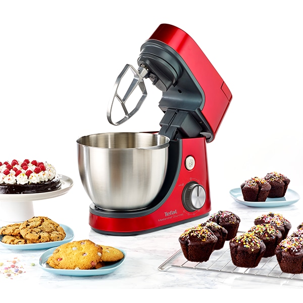 Robot de bucatarie TEFAL MasterChef Gourmet QB516G38, vas 4.6l, blender 1.5l, 1100W, 8 trepte viteza, rosu-argintiu 