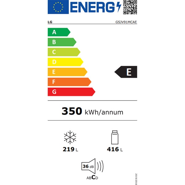 Side by Side LG GSJV91MCAE, Total No Frost, 635 l, H 179 cm, Clasa E, Dozator apa UVnano, DoorCooling+, ThinQ, negru