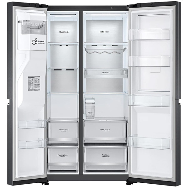 Side by Side LG GSJV91MCAE, Total No Frost, 635 l, H 179 cm, Clasa E, Dozator apa UVnano, DoorCooling+, ThinQ, negru