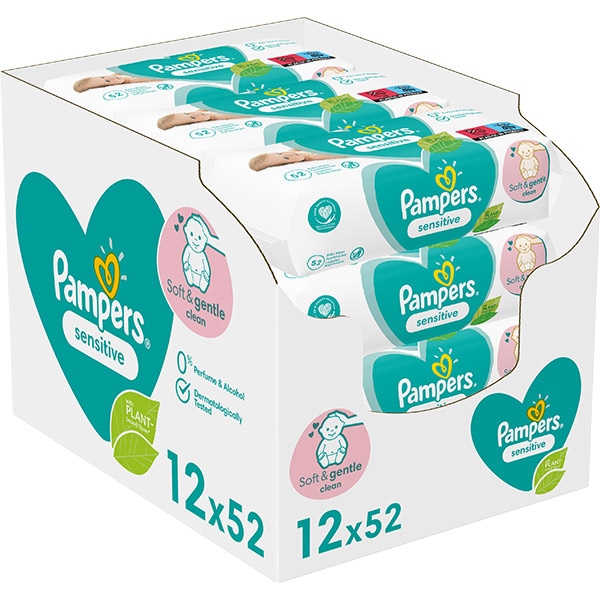 Servetele umede PAMPERS Sensitive, 12 pachete, 624 buc