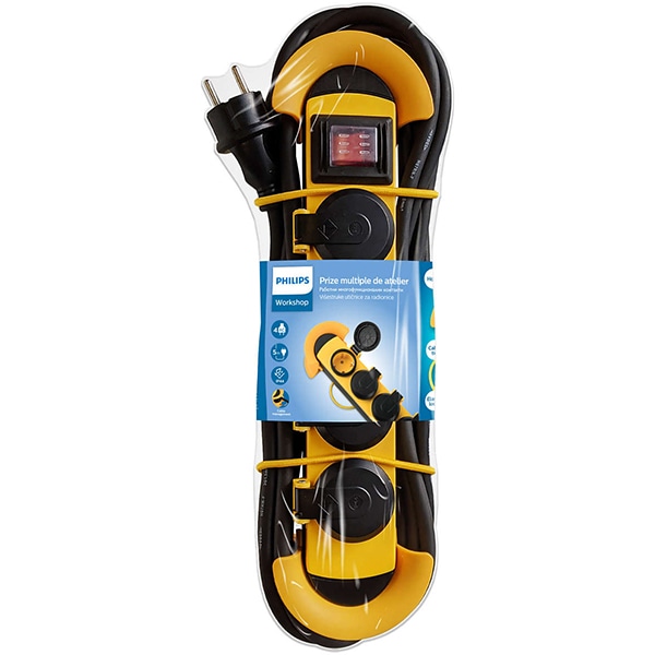 Prelungitor PHILIPS SPN5140YC/58, 4 prize, 5m, IP44, galben-negru