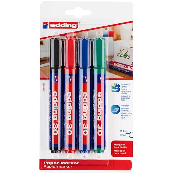 Set marker permanent EDDING 30, 1.5-3 mm, 4 culori