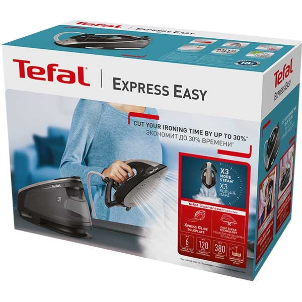 Statie de calcat TEFAL Express Easy SV6140E0, 2200W, 380g/min, 1.7l, talpa ceramica, negru-gri