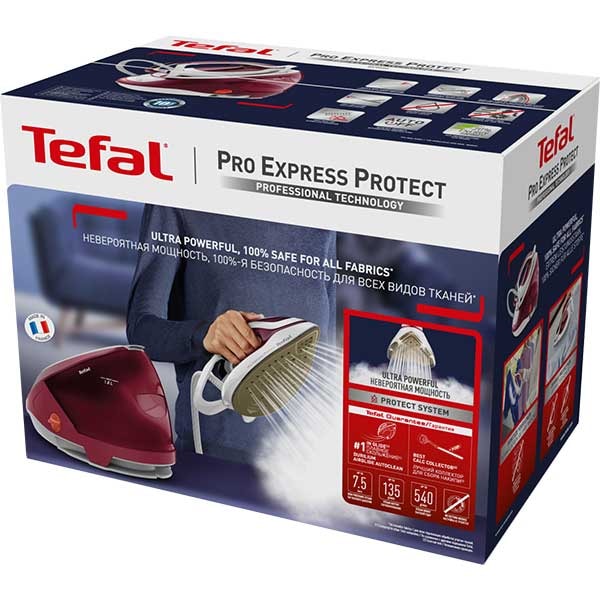 Statie de calcat TEFAL Pro Express Protect GV9220E0, 2600W, 540g/min, 1.8l, talpa Durilium AirGlide, alb-rosu