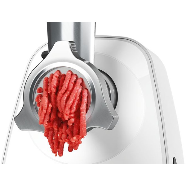 Masina de tocat carne BOSCH SmartPower MFW2515W, 1.7kg/min, 1500W, accesoriu carnati/suc de rosii, alb-gri