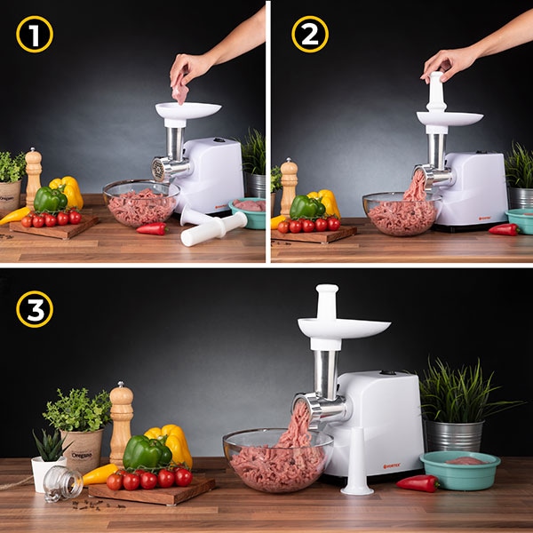 Masina de tocat carne VORTEX VO4019, 0.8kg/min, 1300W, accesoriu carnati, alb