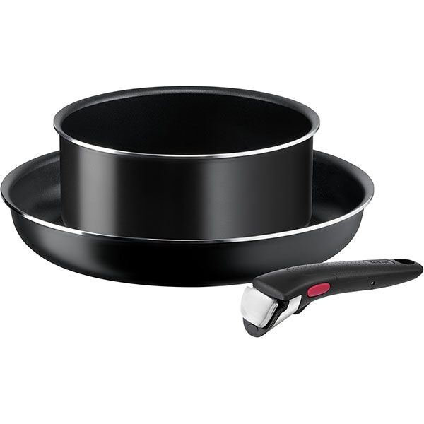 Set vase TEFAL Easy Cook & Clean Beginner L1539243, 3 piese, 20-28cm, aluminiu, negru