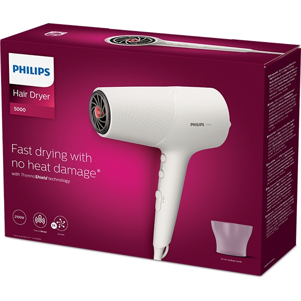 Uscator de par PHILIPS Seria 5000 BHD501/00, 2100W, 2 viteze, 3 trepte temperatura, alb