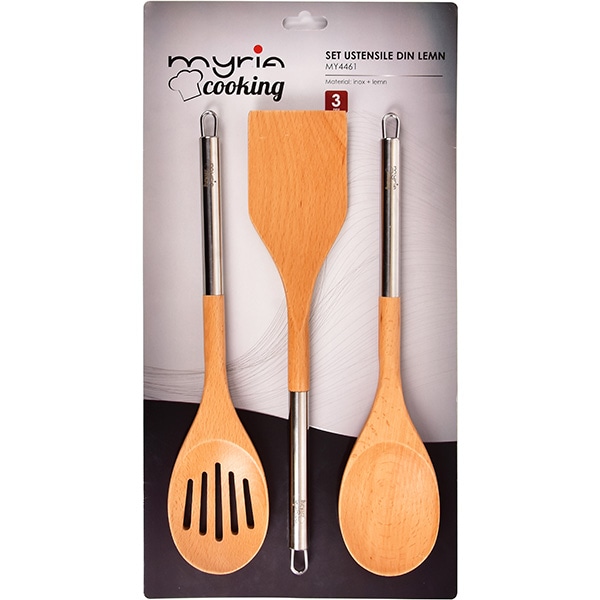 Set ustensile bucatarie MYRIA MY4461, 3 piese, lemn, maro