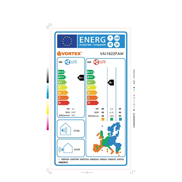 Aer conditionat VORTEX VAI1822FAW, 18000 BTU, A++/A+, Functie Incalzire, Inverter, Wi-Fi, kit instalare inclus, alb