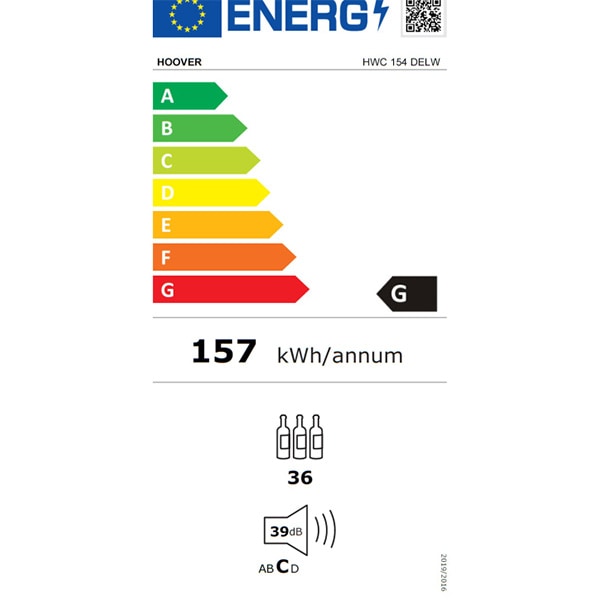 Racitor de vinuri HOOVER HWC 154 DELW, Wi-Fi, 36 sticle, H 84.5 cm, Clasa G, negru