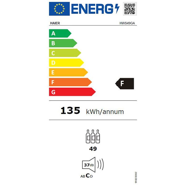 Racitor de vinuri HAIER HWS49GA, 49 sticle, H 82 cm, Clasa F, negru