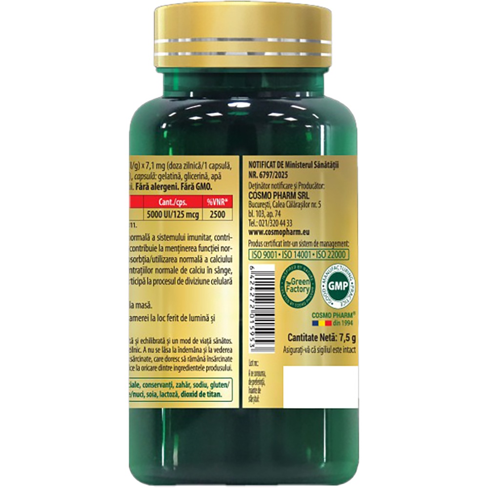 Supliment Vitamina D3 5000 UI, 30 capsule, COSMO PHARM