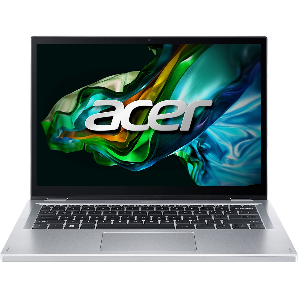 Laptop 2 in 1 ACER Aspire 3 Spin 14 A3SP14-31PT-336C, Intel Core i3-N305 pana la 3.8GHz, 14" WUXGA Touch, 8GB, SSD 512GB, Intel UHD Graphics, Windows 11 Home, Pure Silver