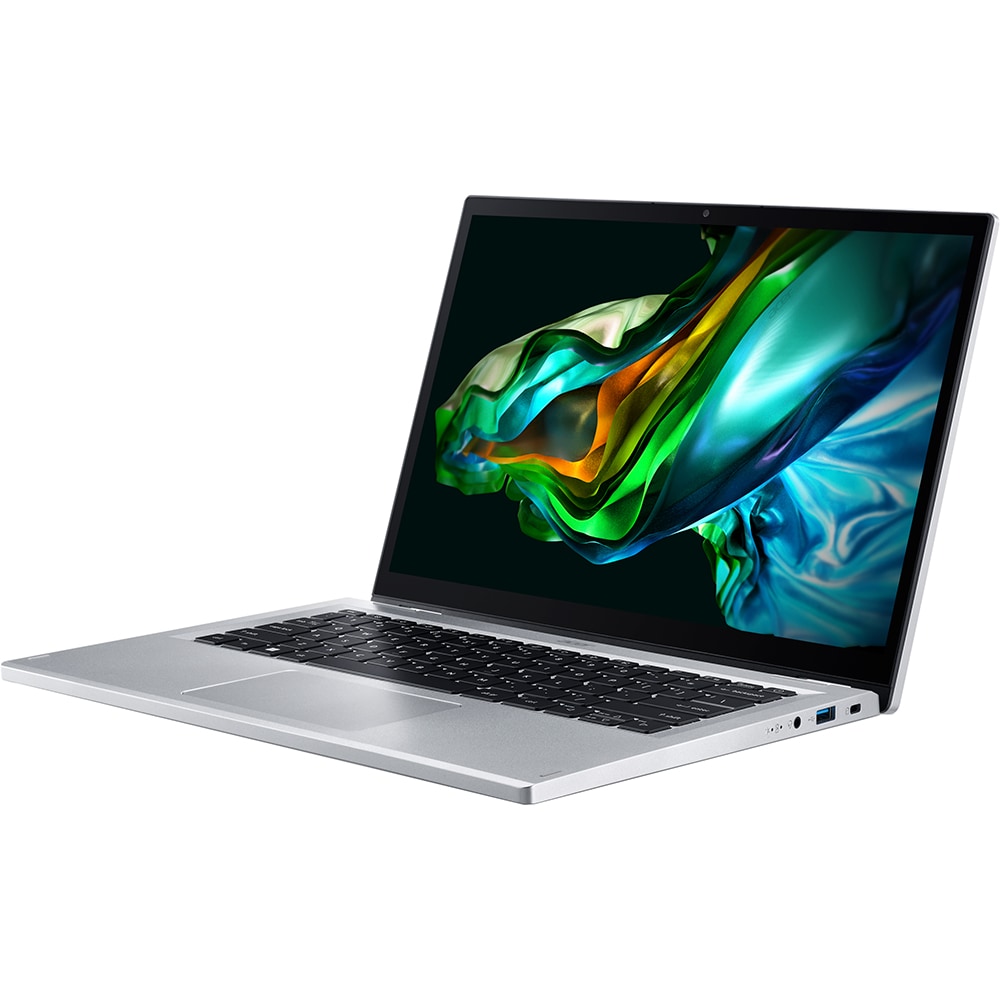 Laptop 2 in 1 ACER Aspire 3 Spin 14 A3SP14-31PT-336C, Intel Core i3-N305 pana la 3.8GHz, 14" WUXGA Touch, 8GB, SSD 512GB, Intel UHD Graphics, Windows 11 Home, Pure Silver