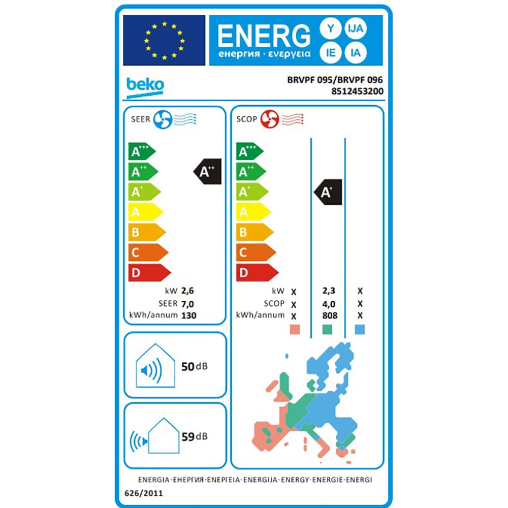 Aer conditionat BEKO BRVPF095, 9000 BTU, A++/A+, Functie Incalzire, Inverter, kit instalare inclus, alb