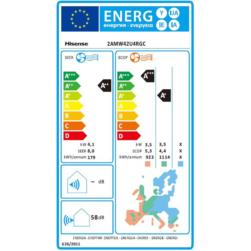 Sistem aer conditionat pentru 2 incaperi HISENSE Uni HB, 9000/12000BTU, A++/A+, Unitate externa 14000BTU, Wi-FI, alb
