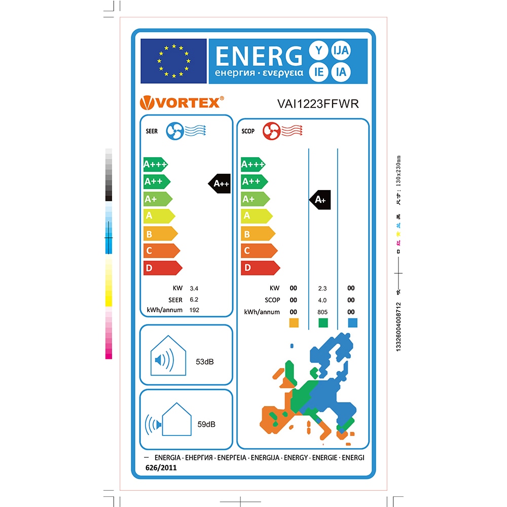Aer conditionat VORTEX VAI1223FFWR, 12000 BTU, A++/A+, Wi-Fi Ready, Inverter, Functie Incalzire, kit instalare inclus, alb