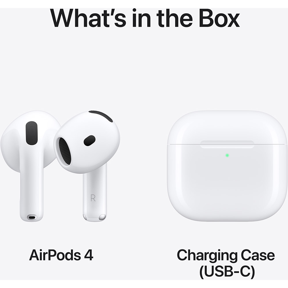 Casti APPLE AirPods 4, True Wireless, Bluetooth, In-Ear, Microfon, Carcasa Incarcare USB-C, alb