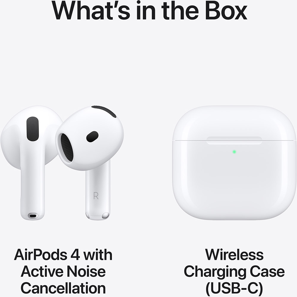 Casti APPLE AirPods 4, True Wireless, Bluetooth, In-Ear, Microfon, Noise Cancelling, Carcasa Incarcare USB-C, alb