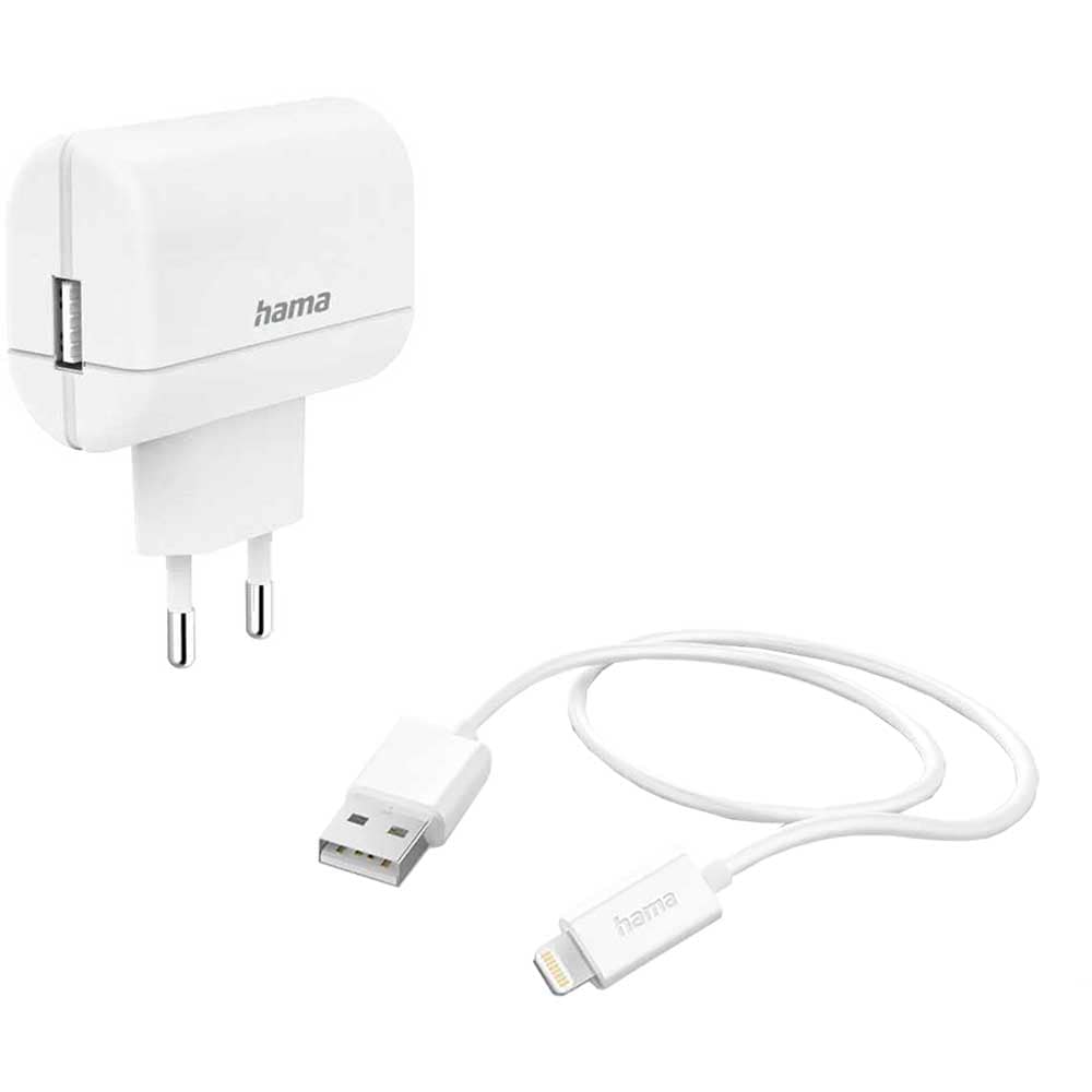Incarcator retea HAMA 201619, 1x USB-A, cablu Lightning, 12W, alb