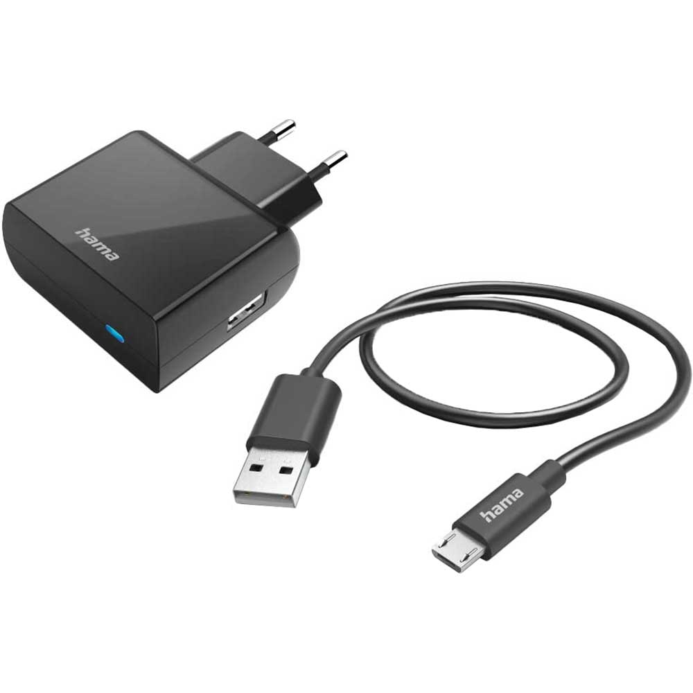 Incarcator retea HAMA 201622, 1xUSB-A, 12W, cablu microUSB, negru