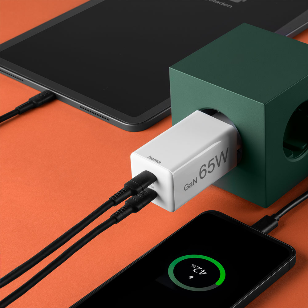 Incarcator retea HAMA 201994, 2x USB-C, Power Delivery (PD), Quick Charge 3.0, GaN, 65W, alb