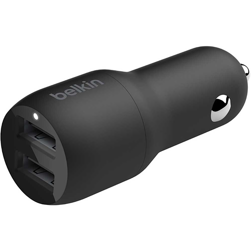 Incarcator auto BELKIN CCD001bt1MBK, 2xUSB-A 24W, Cablu Lightning, negru