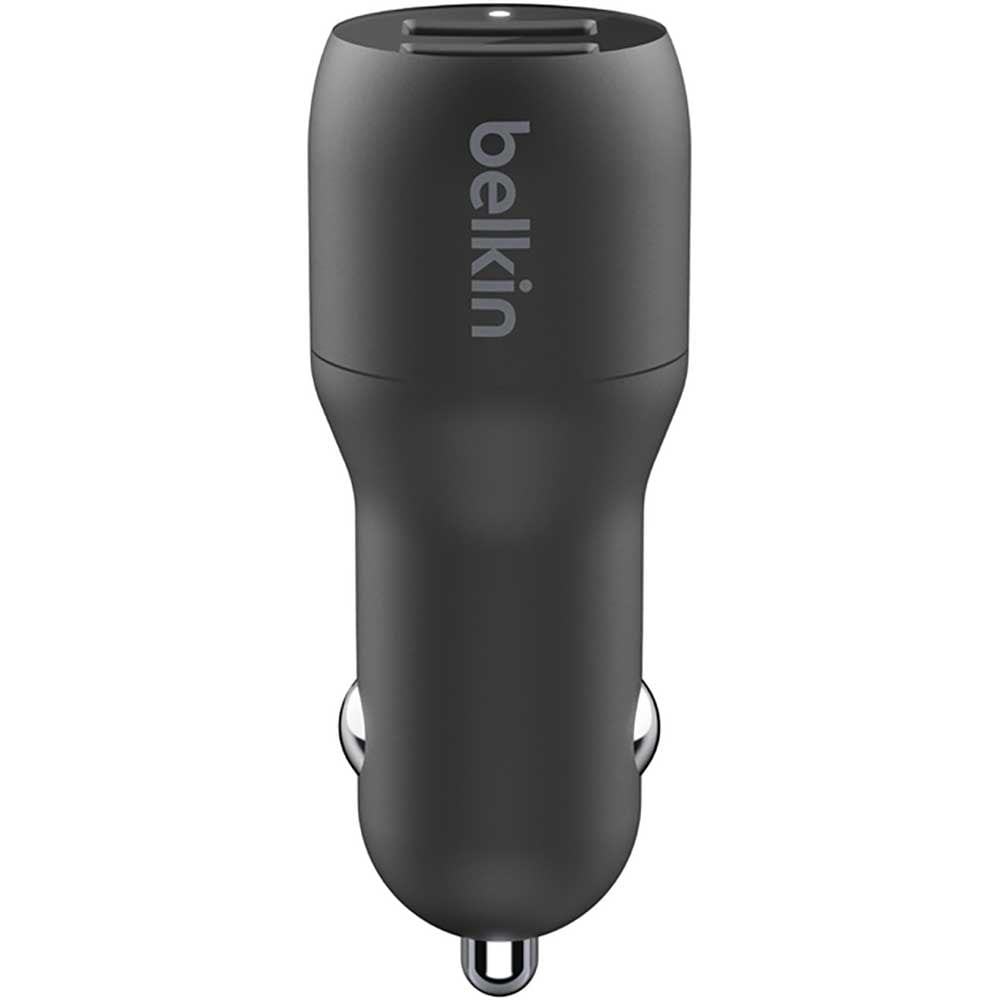 Incarcator auto BELKIN CCD001bt1MBK, 2xUSB-A 24W, Cablu Lightning, negru