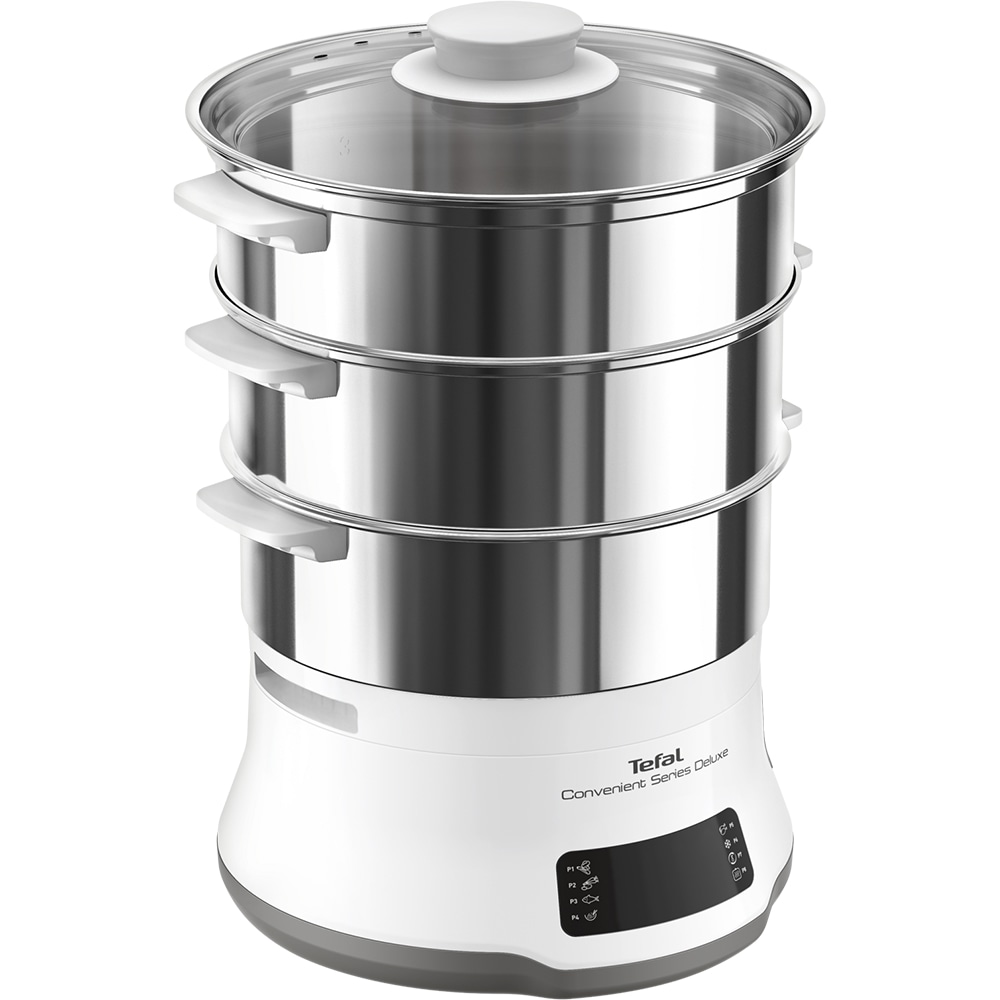 Aparat de gatit la aburi TEFAL Convenient Series Deluxe VC502D10, 3 cosuri, 9l, 900W, alb-argintiu