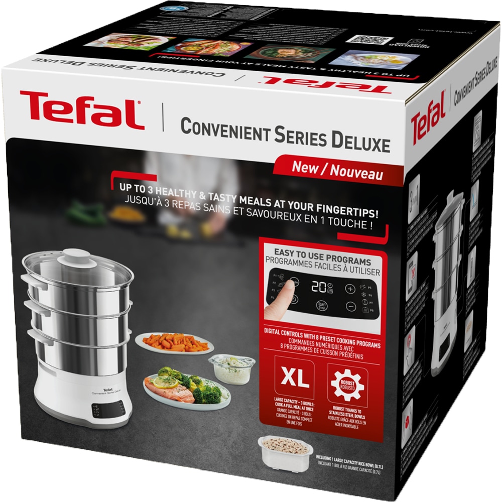 Aparat de gatit la aburi TEFAL Convenient Series Deluxe VC502D10, 3 cosuri, 9l, 900W, alb-argintiu