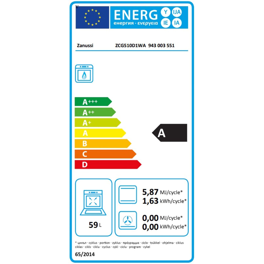 Aragaz ZANUSSI ZCG510D1WA, 4 arzatoare, Gaz, L 50 cm, alb